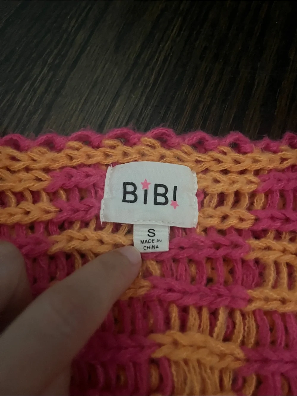 BiBi Pink & Burnt Orange Checkered Chunky Knit Cardigan oversized size S - Picture 2 of 7